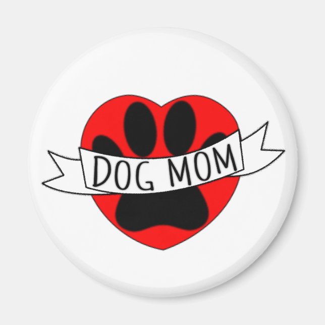 Dog Mum Paw And Red Heart Drawing Magnet (Front)