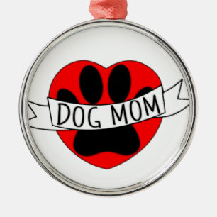 Dog Mum Paw And Red Heart Drawing Metal Tree Decoration