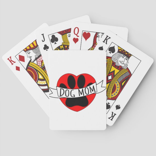 Dog Mum Paw And Red Heart Drawing Playing Cards (Back)