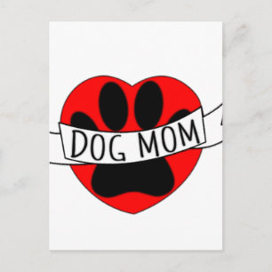 Dog Mum Paw And Red Heart Drawing Postcard