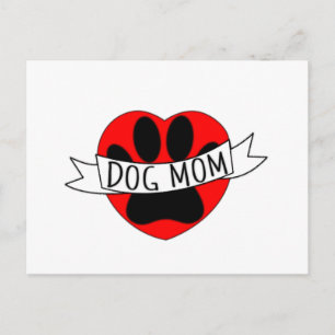 Dog Mum Paw And Red Heart Drawing Postcard