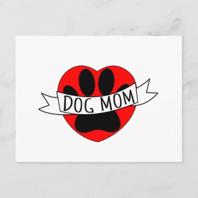 Dog Mum Paw And Red Heart Drawing Postcard (Front)