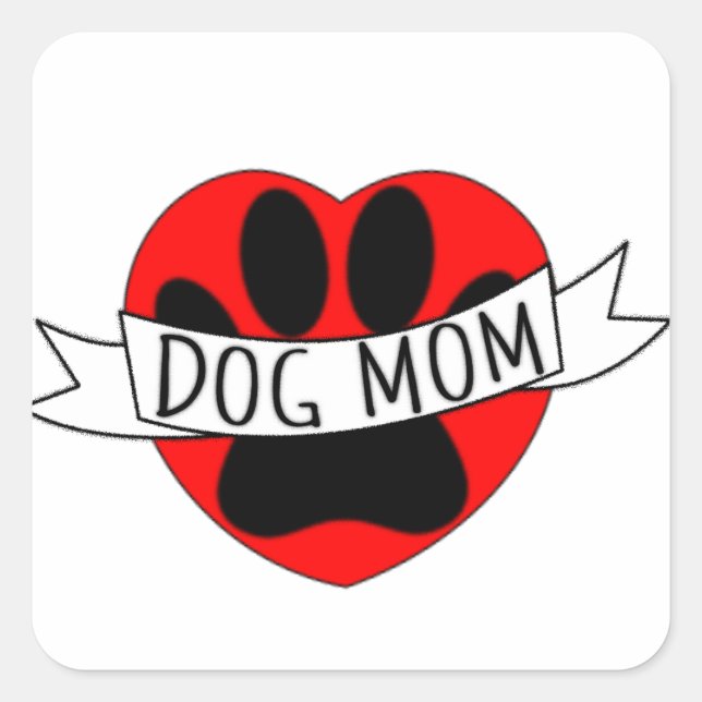 Dog Mum Paw And Red Heart Drawing Square Sticker (Front)