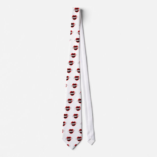 Dog Mum Paw And Red Heart Drawing Tie (Front)