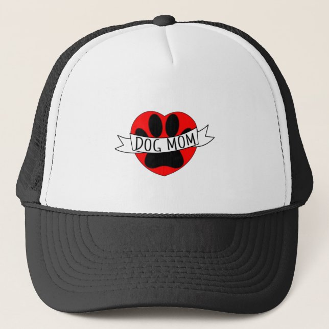 Dog Mum Paw And Red Heart Drawing Trucker Hat (Front)