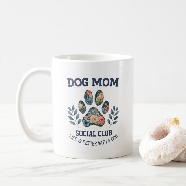 Dog Mum  Paw Floral  Coffee Mug (With Donut)