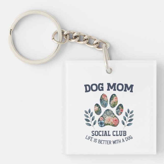 Dog Mum  Paw Floral  Key Ring (Front)