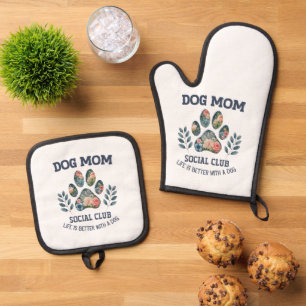 Dog Mum Paw Floral Oven Mitt & Pot Holder Set