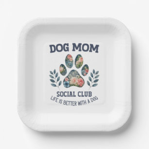 Dog Mum Paw Floral Paper Plate