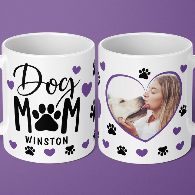 Dog Mum Paws Purple Heart Personalised Photo Coffee Mug (Creator Uploaded)