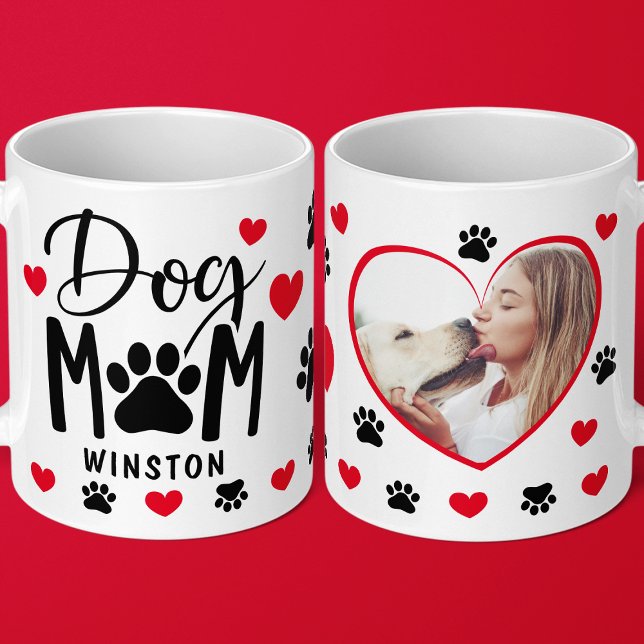 Dog Mum Paws Red Heart Personalised Photo Coffee Mug (Creator Uploaded)