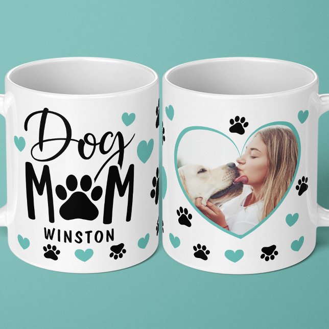 Dog Mum Paws Teal Heart Personalised Photo Coffee Mug (Creator Uploaded)