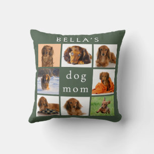 Dog Mum Pet 8 Photo Collage Green Personalised Cushion