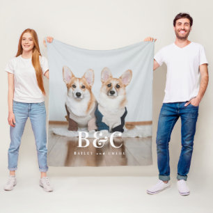 Dog Mum Pet Monogram Name Fleece Photo Blanket