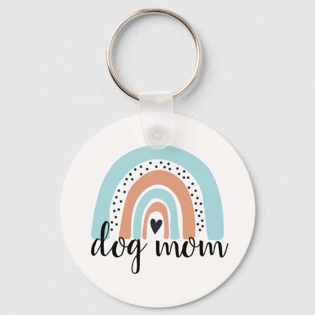 Dog Mum Rainbow Blue Peach Key Ring (Front)