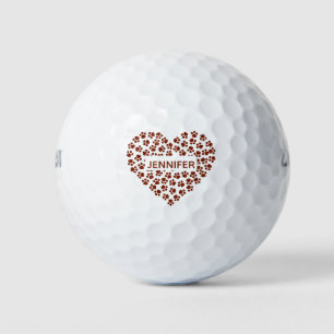 Dog Mum Red Heart Paws Custom Name Golf Balls