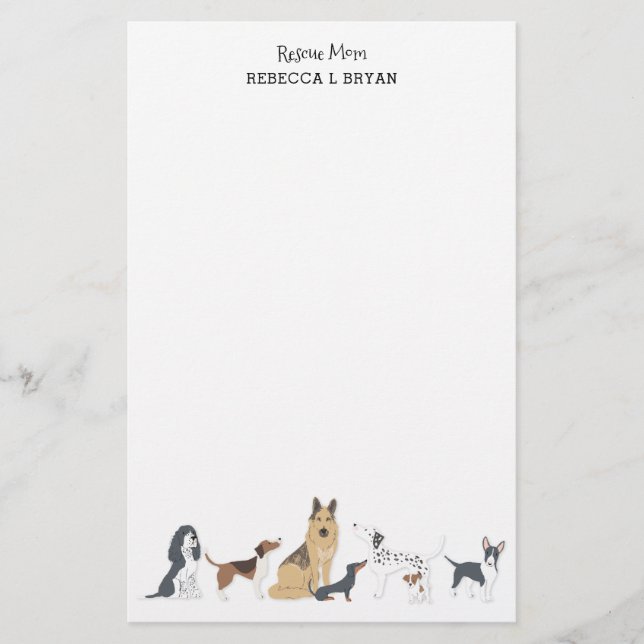 Dog Mum Rescue Mum Dad Dog Breeds Stationery (Front)