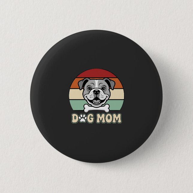 Dog Mum Retro Bulldog Vector 6 Cm Round Badge (Front)