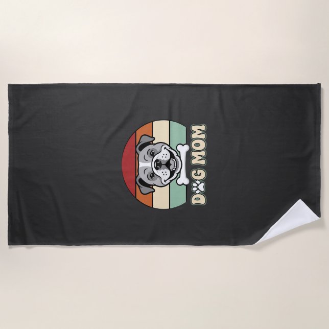 Dog Mum Retro Bulldog Vector Beach Towel (Front)