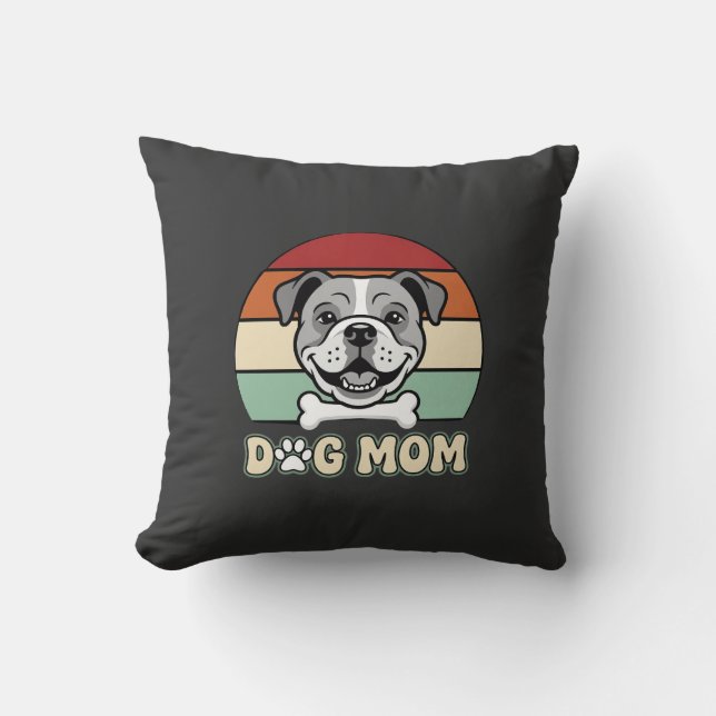 Dog Mum Retro Bulldog Vector Cushion (Front)