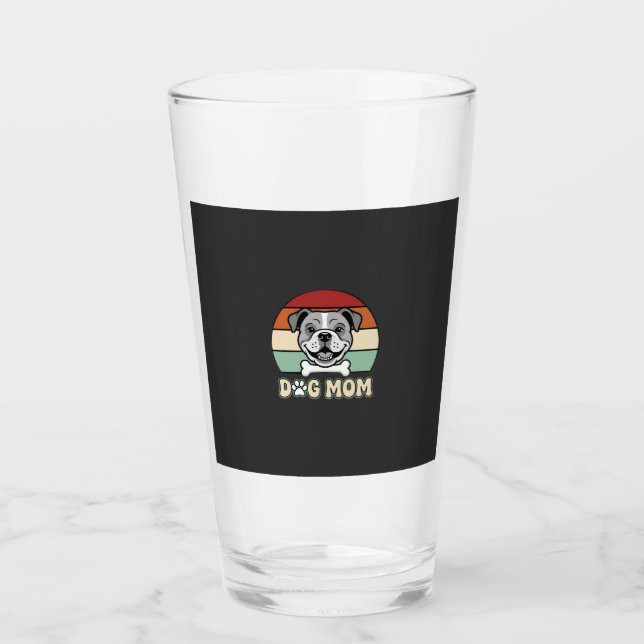 Dog Mum Retro Bulldog Vector Glass (Front)