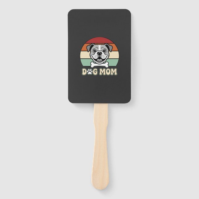 Dog Mum Retro Bulldog Vector Hand Fan (Front)