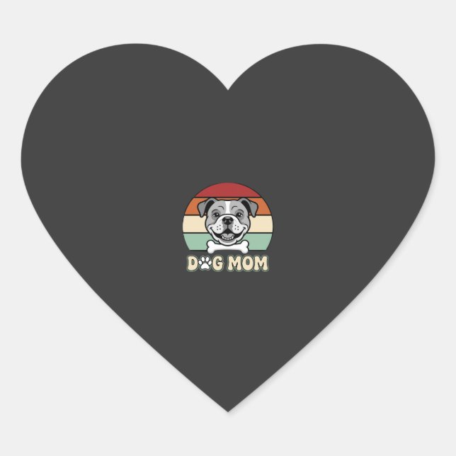 Dog Mum Retro Bulldog Vector Heart Sticker (Front)