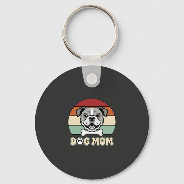 Dog Mum Retro Bulldog Vector Key Ring (Front)