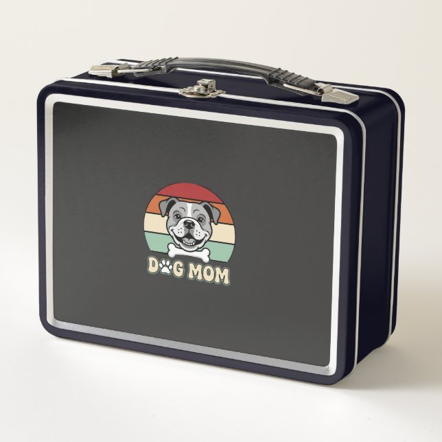 Dog Mum Retro Bulldog Vector Metal Lunch Box (Front)