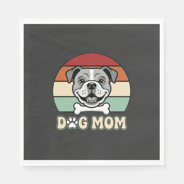 Dog Mum Retro Bulldog Vector Napkin (Front)