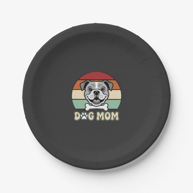 Dog Mum Retro Bulldog Vector Paper Plate (Front)