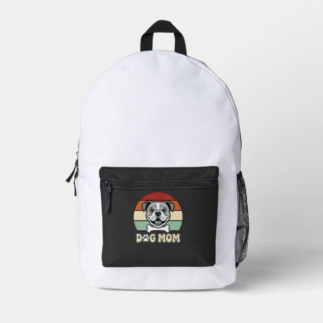 Dog Mum Retro Bulldog Vector Printed Backpack (Front)