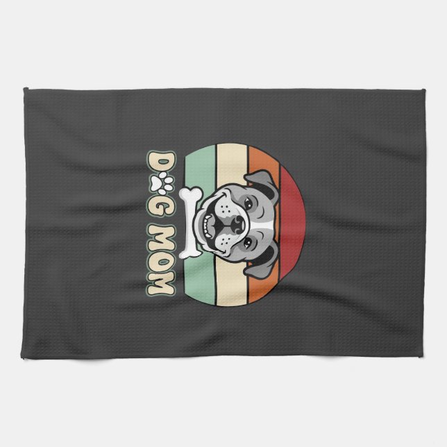 Dog Mum Retro Bulldog Vector Tea Towel (Horizontal)
