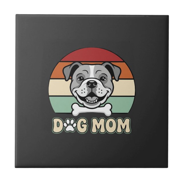 Dog Mum Retro Bulldog Vector Tile (Front)