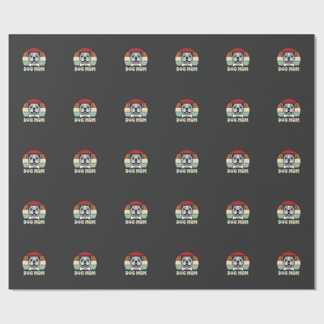 Dog Mum Retro Bulldog Vector Wrapping Paper (Flat)