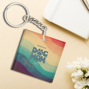 Dog Mum Retro Groovy Personalised Key Ring