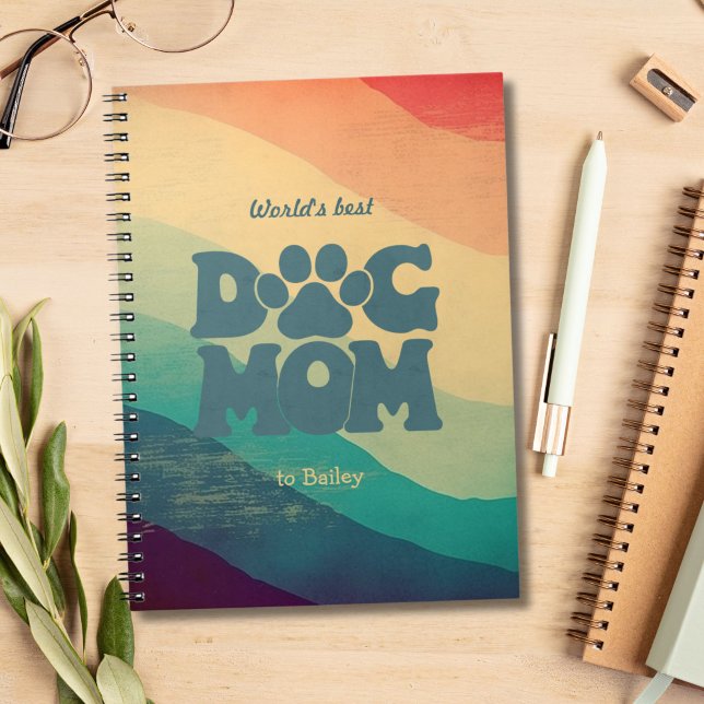 Dog Mum Retro Groovy Personalised Notebook (Creator Uploaded)