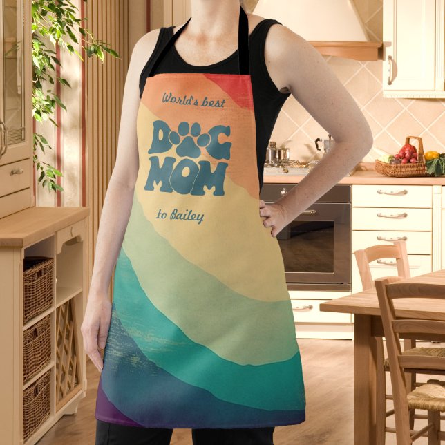 Dog Mum Retro Rainbow Personalised Apron (Creator Uploaded)