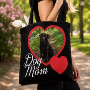 Dog Mum Script Red Heart Photo Black Tote Bag