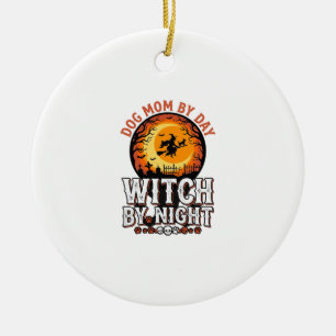 Dog Mum Witch By Night Vintage Halloween Shirt_1 Ceramic Tree Decoration