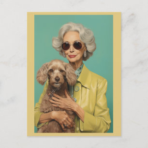 Dog Mum Yellow Mint Green Postcard