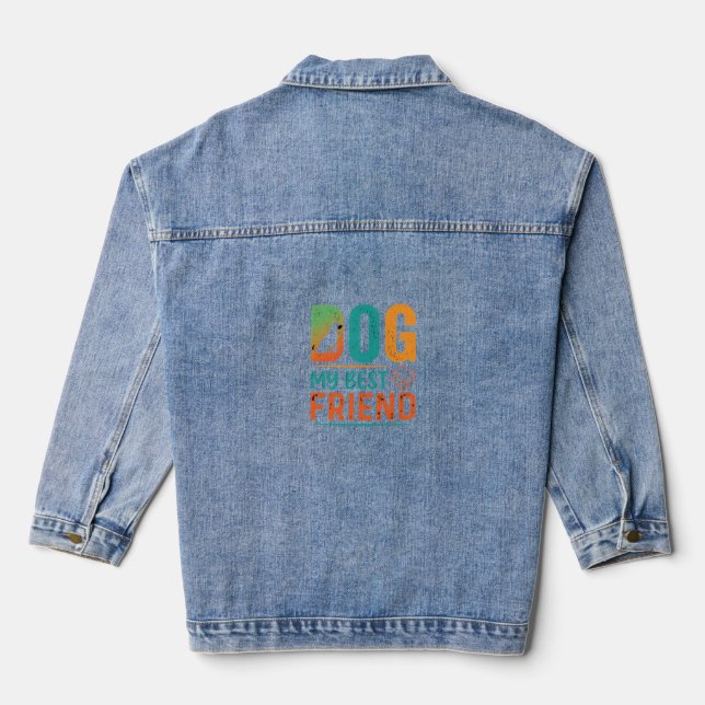 Dog My Best Friend Retro Design Denim Jacket (Back)