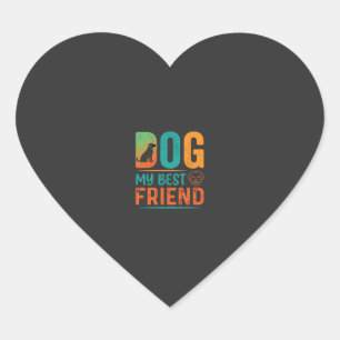 Dog My Best Friend Retro Design Heart Sticker
