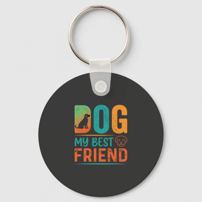 Dog My Best Friend Retro Design Key Ring (Front)