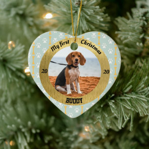 Dog My First Christmas Puppy Photo Name Heart Ceramic Tree Decoration