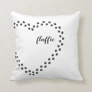 Dog name love pillow, pawprints heart pet cushion