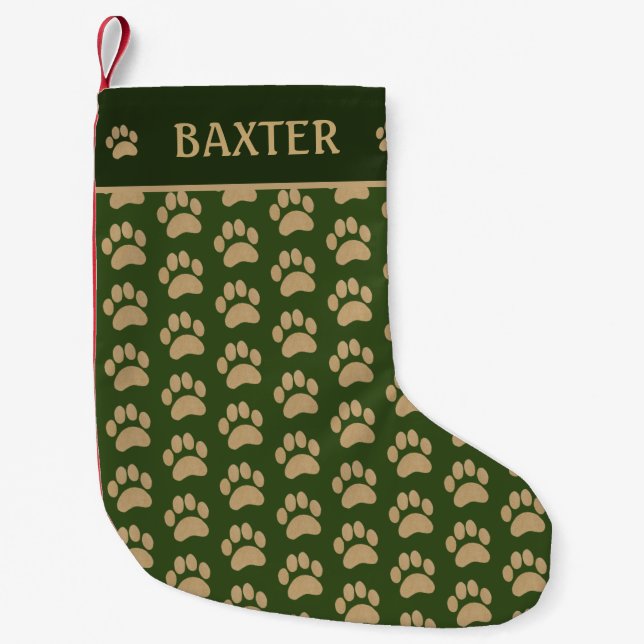 Dog Name Paw Print Green Small Christmas Stocking (Front)