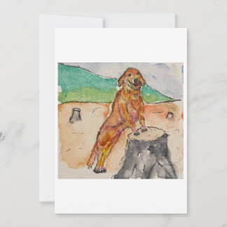 Dog Next to a Tree Stump Greeting Card