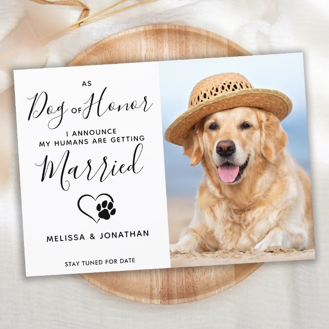 Dog Of Honor Modern Photo Pet Wedding Engagement  Announcement (Creator Uploaded)