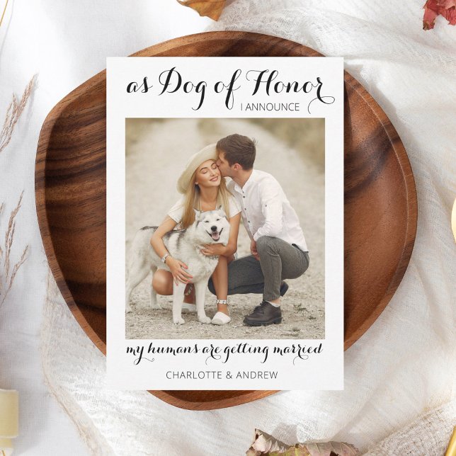 Dog Of Honour Pet Wedding Modern Photo Engagement  Announcement (Creator Uploaded)